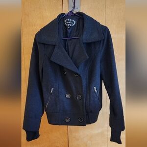 Gray Peacoat with Zipper Pockets